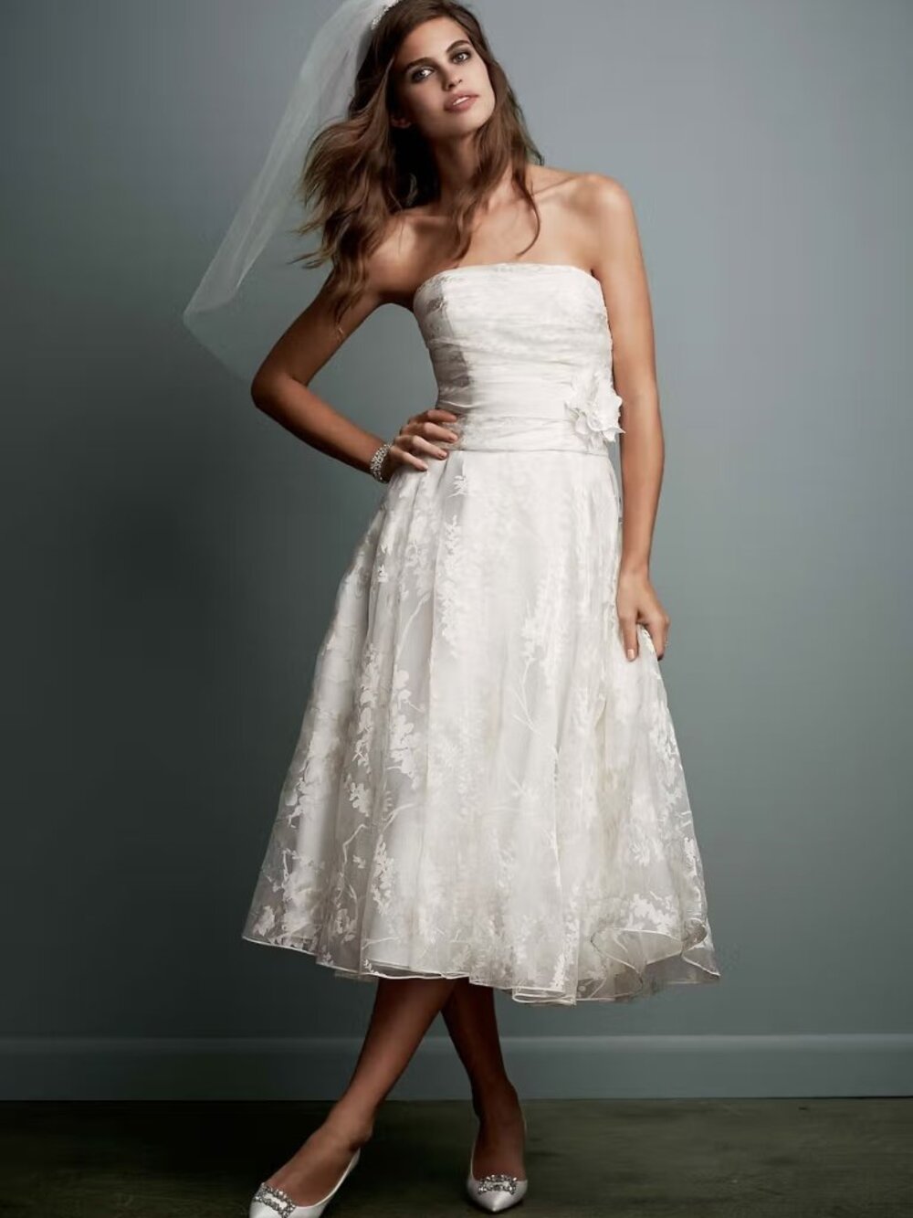 NWT Galina Soft White Tea-Length Wedding Dress Size 10